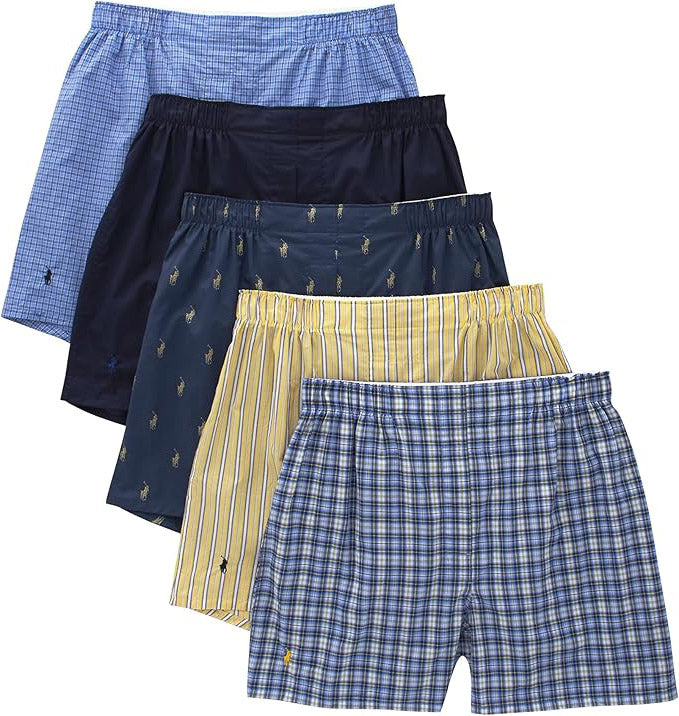 Polo Ralph Lauren 5 Pack Woven Boxers – Assorted Stripes, Check