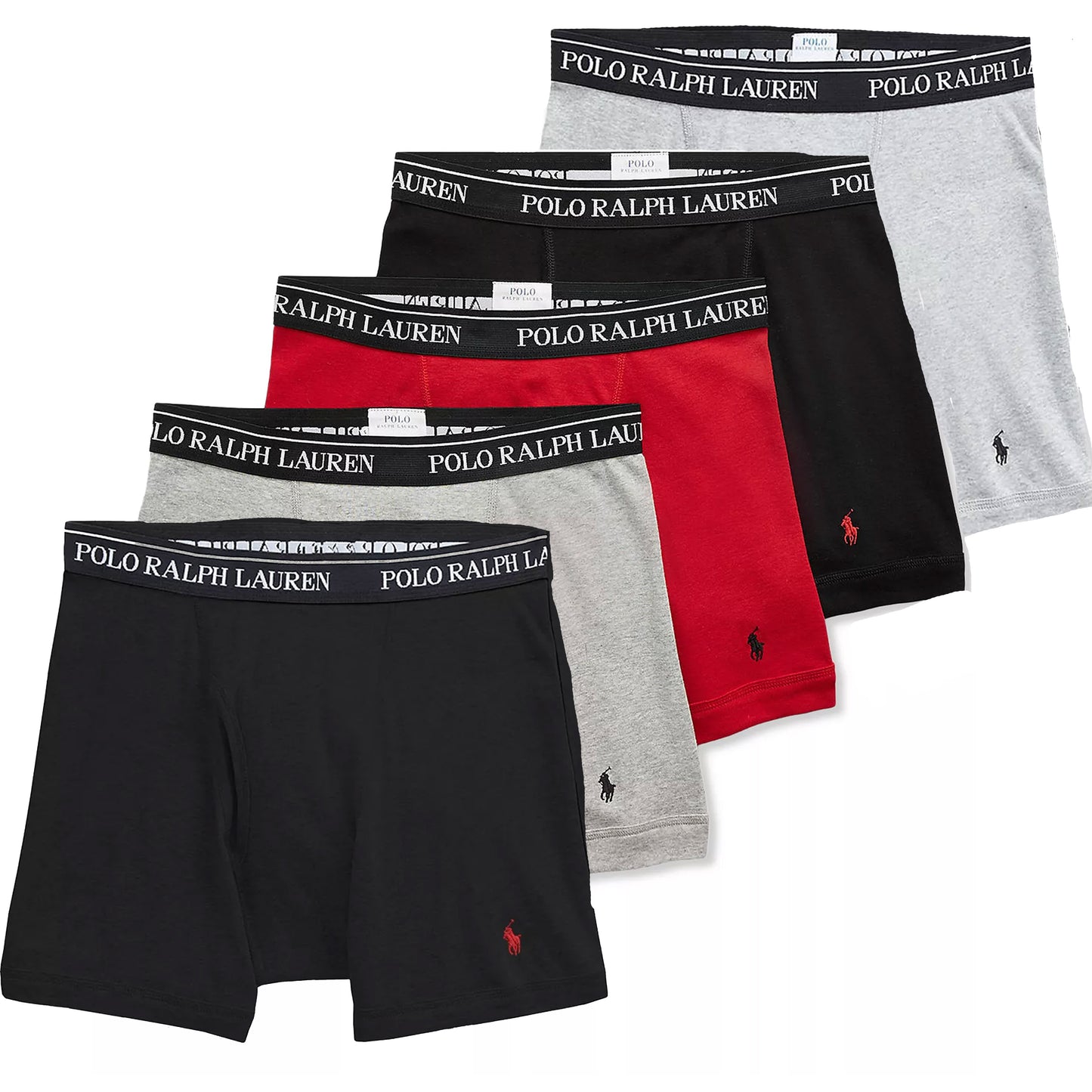 Polo Ralph Lauren 5 Pack Boxer Briefs – Light Grey, Black, Red
