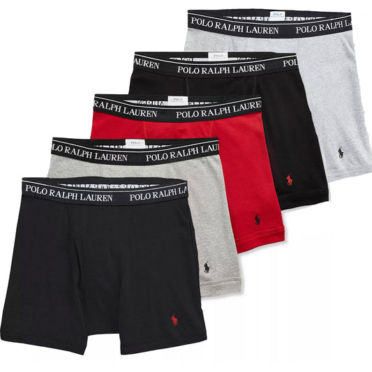 Polo Ralph Lauren 5 Pack Boxer Briefs – Light Grey, Black, Red